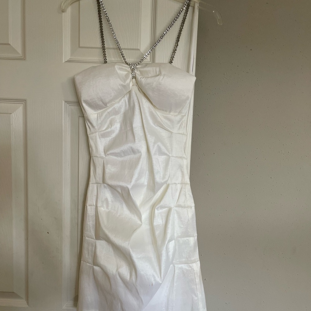 Windsor Strapless White Dress with Chain Straps